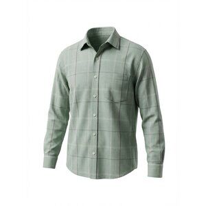 Izod Mens Plaid Button-Up Long Sleeve Shirt Size‎ L Green & White